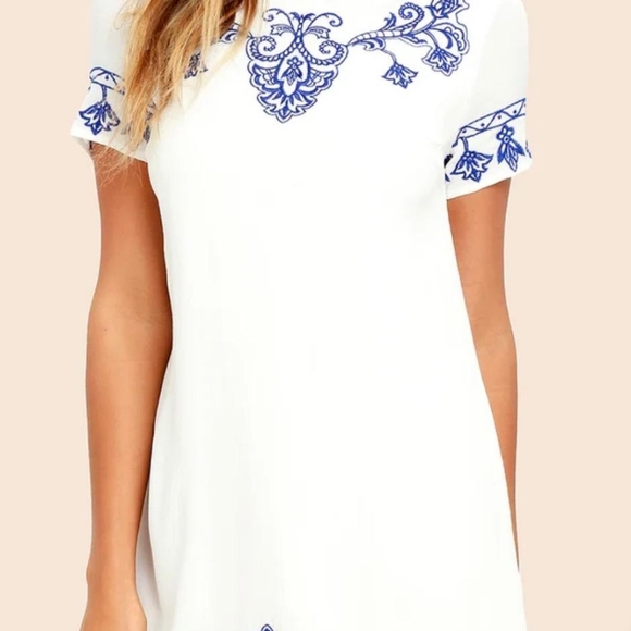 NWOT - LuLus Tale to Tell Embroidered Shift Mini Dress - Picture 2 of 4